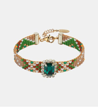 Bracelet réglable perles tissées cabochon central STRIPPY - Hipanema - Vert