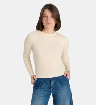 Pull ajusté côtelé signature - Le Temps Des Cerises - Blanc
