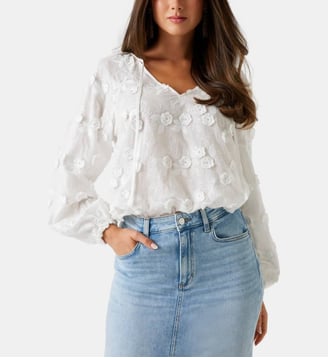 Blouse fluide à broderies  - Guess - Écru
