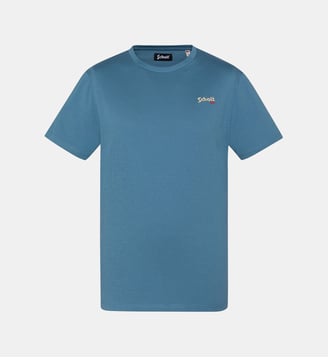 T-shirt brodé gris chiné - Schott - Bleu jean