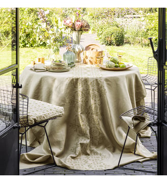 Nappe brodée en lin, PARADIS - Alexandre Turpault - Vert kaki