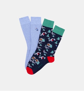 Pack 2 chaussettes en coton - Noël en altitude - Arthur - Marine