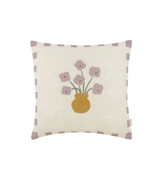 Coussin carré en lin français Vibes - Nobodinoz - Lilac checks flowers