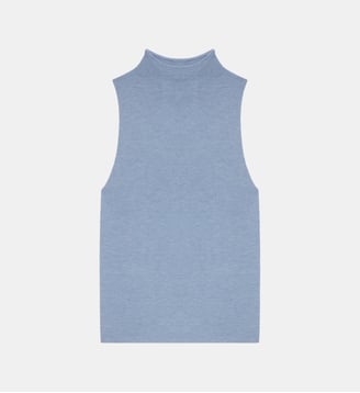 Top slim sans manches en cachemire et soie - Bompard - Bleu glacier