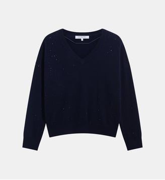 Pull V en laine à strass - REDA - Gerard Darel - Marine