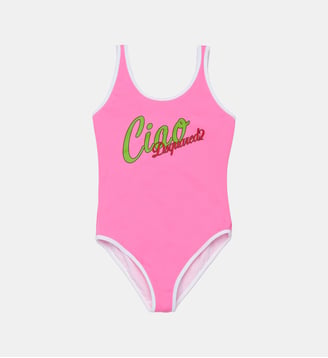 Maillot une pièce avec logo - Dsquared2 - Rose en fleurs