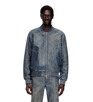 Blouson aviateur en cuir traité - Diesel - Bleu