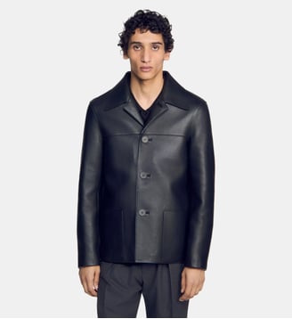 Blouson droit en cuir d’agneau Sandro