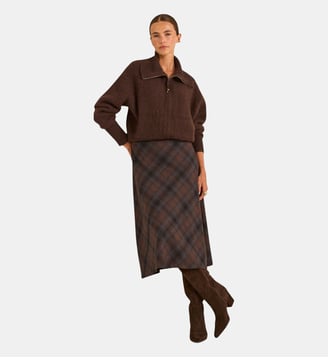 Jupe Fluide À Carreaux En Coton Mélangé Vicky - Maison 123 - Taupe foncé
