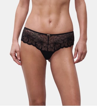Shorty dégagé broderie florale - Chantelle - Noir
