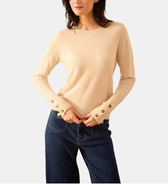 Pull col rond uni MELINA - La Petite Etoile - Écru chiné