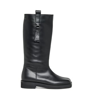 Bottes hautes en cuir avec logo - MM6 Maison Margiela - Noir