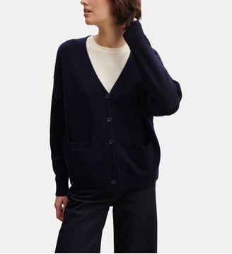 Gilet cachemire femme ample à poches - Bompard - Bleu marine