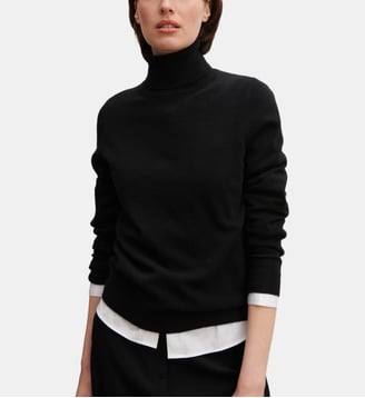 Pull droit col roulé en cachemire 2 fils - Bompard - Noir foncé