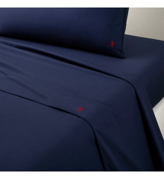 Drap plat en percale de coton - Ralph Lauren Home - Bleu marine
