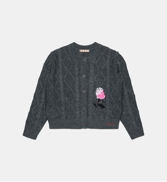 Cardigan en maille torsadée avec logo - Marni - Gris foncé