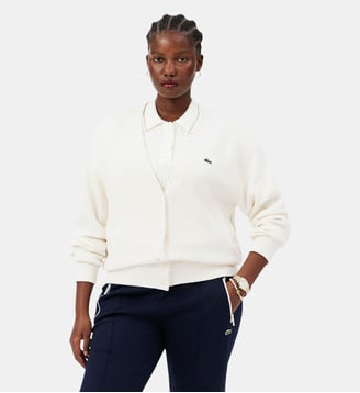 Cardigan col V point mousse coton - Lacoste - Blanc