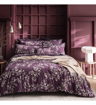 Housse de couette imprimée en satin de coton bio, VIVIENNE - Alexandre Turpault - Violet
