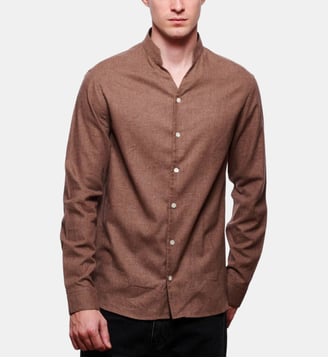 Chemise flanelle motifs mini pied de poule marron coupe droite - Atelier Privé - Marron