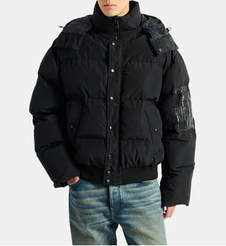 Doudoune en nylon et cuir - Balmain - Noir