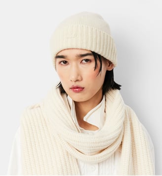 Bonnet en laine maille côtelée signature - Lacoste - Écru