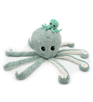 Peluche géante Filou la pieuvre et son bébé - Déglingos - Vert d'eau