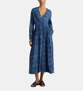 Robe jurema en voile imprimé indigo - Momonì - Bleu