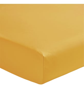 Drap housse uni en percale de coton, bonnet de 40cm, PREMIÈRE - Essix - Jaune sahara