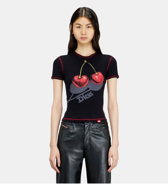 T-shirt en coton slim avec imprimé cerise - Diesel - Noir
