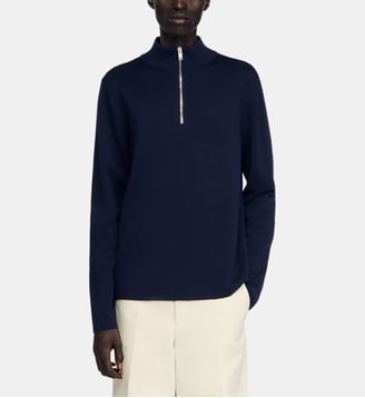 Pull en laine à col zippé - Sandro - Midnight blue