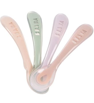 Lot de 4 cuillères silicone 2ème âge - Beaba - Rose