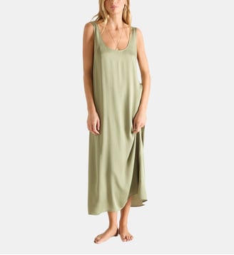 Robe longue col rond en satin de viscose - Laurence Tavernier - Kaki