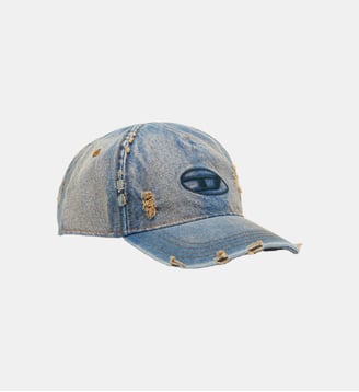 Casquette en denim avec détails effilochés et logo brodé - Diesel - Jean bleu