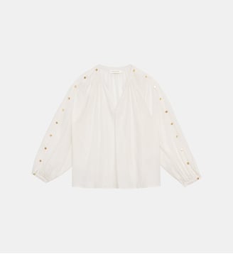 Blouse manches longues col v  uni BONNIE - La Petite Etoile - Écru