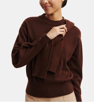 Pull col rond à boutons - Bompard - Café