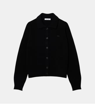 Cardigan col polo maille 3D laine cardée - Lacoste - Noir