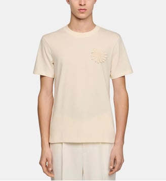 T-shirt en coton à fleur crochet - Sandro - Beige et blanc