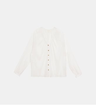 Blouse manches longues col v  uni BERTINA - La Petite Etoile - Écru