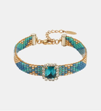 Bracelet réglable perles tissées cabochon central STRIPPY - Hipanema - Bleu turquoise