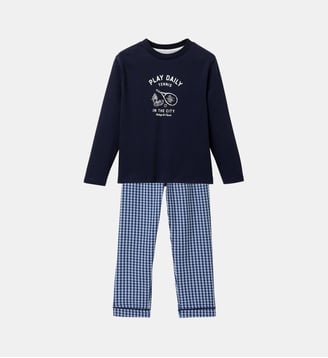 Pyjama imprimé  - Coton biologique - Cyrillus - Carreaux bleu