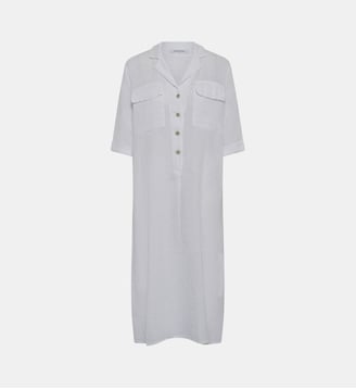 Robe midi en lin à manches 3/4 - Gerard Darel - Blanc