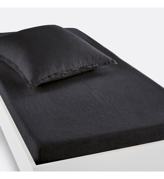 Drap housse enfant lin lavé, bonnet 30cm - La Redoute Interieurs - Carbone