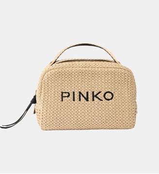 Petite trousse en raphia à logo et poignée - Pinko - Noir et doré