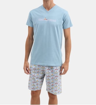 Pyjashort en jersey de coton léger - Canifornia - Arthur - Ciel