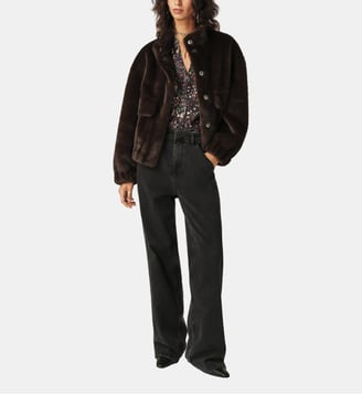 Manteau droit court effet fourrure - Ba&sh - Chocolat