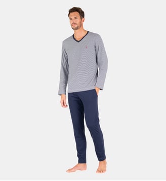 Pyjama long col V L'INTEMPOREL - Eminence - Bleu marine