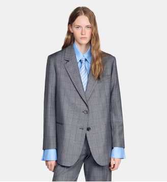 Veste strassée à carreaux en laine - Sandro - Gris foncé