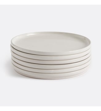 Lot de 6 assiettes plates en grès moucheté - La Redoute Interieurs - Écru