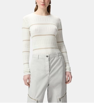 Pull côtelé à rayures métallisées - Pinko - Blanc