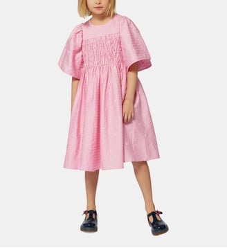 Robe brodée en satin de coton - Kenzo Kids - Rose friandise